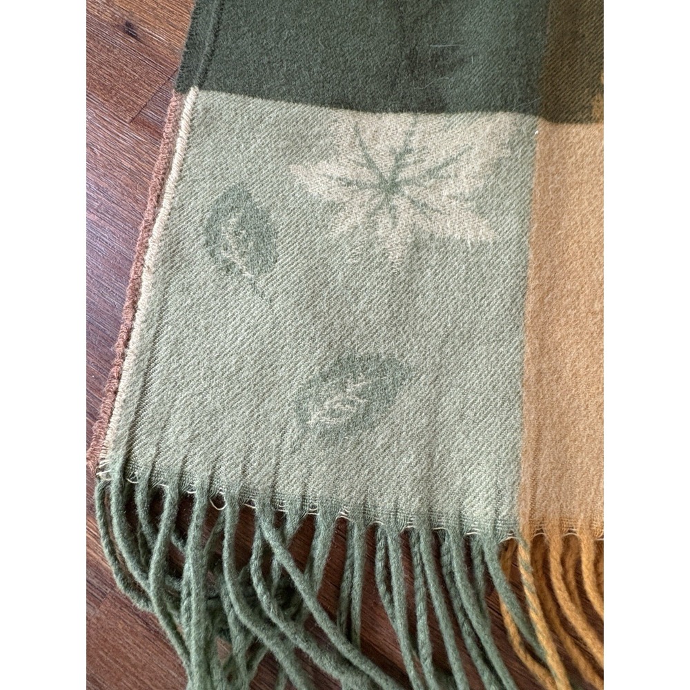 Scotland/Scottish Scarf 100% CASHMERE Green And Yellow Leaf Pattern - Picture 3 of 14